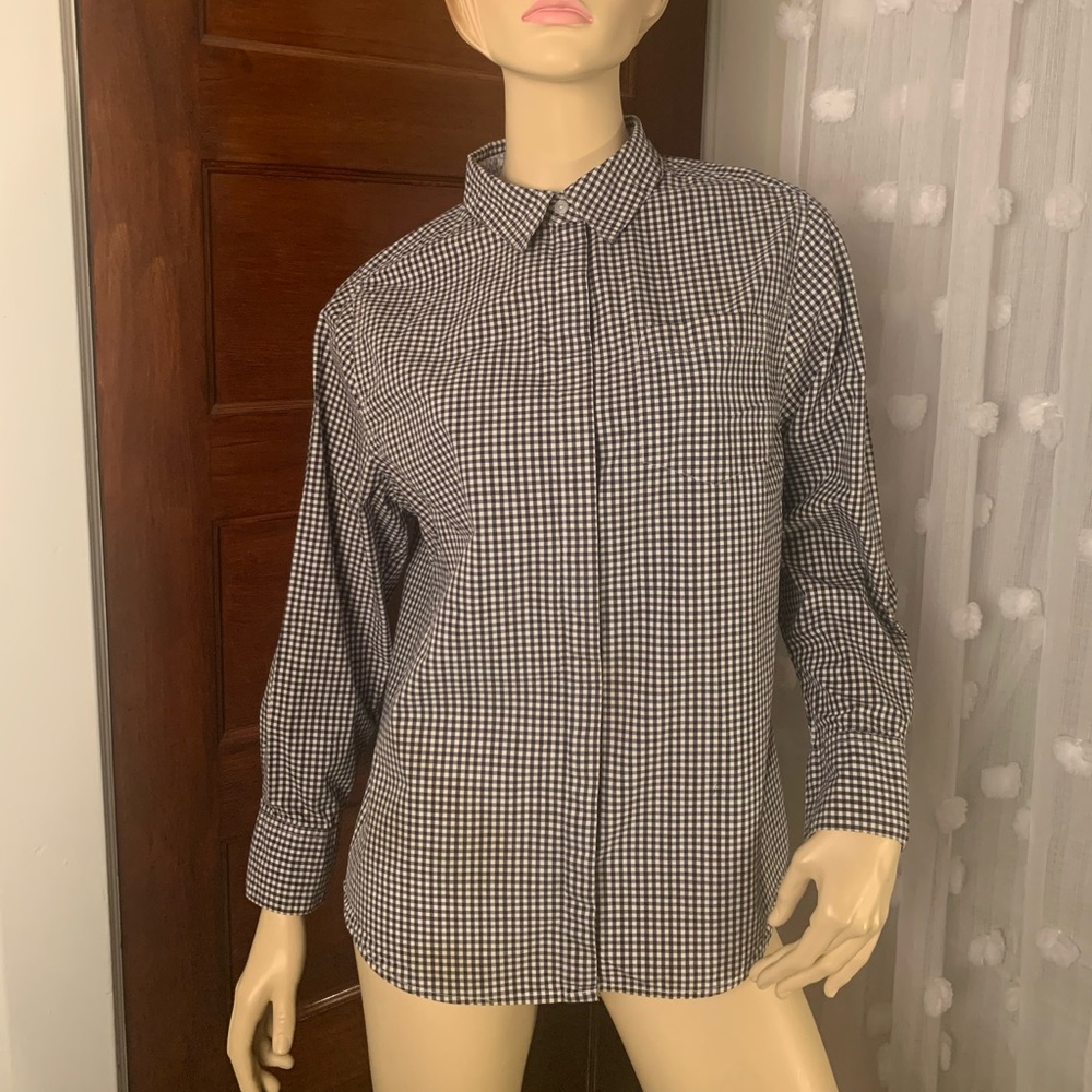 Basic Editions Black/white gingham button down shirt, size large, 100% cotton